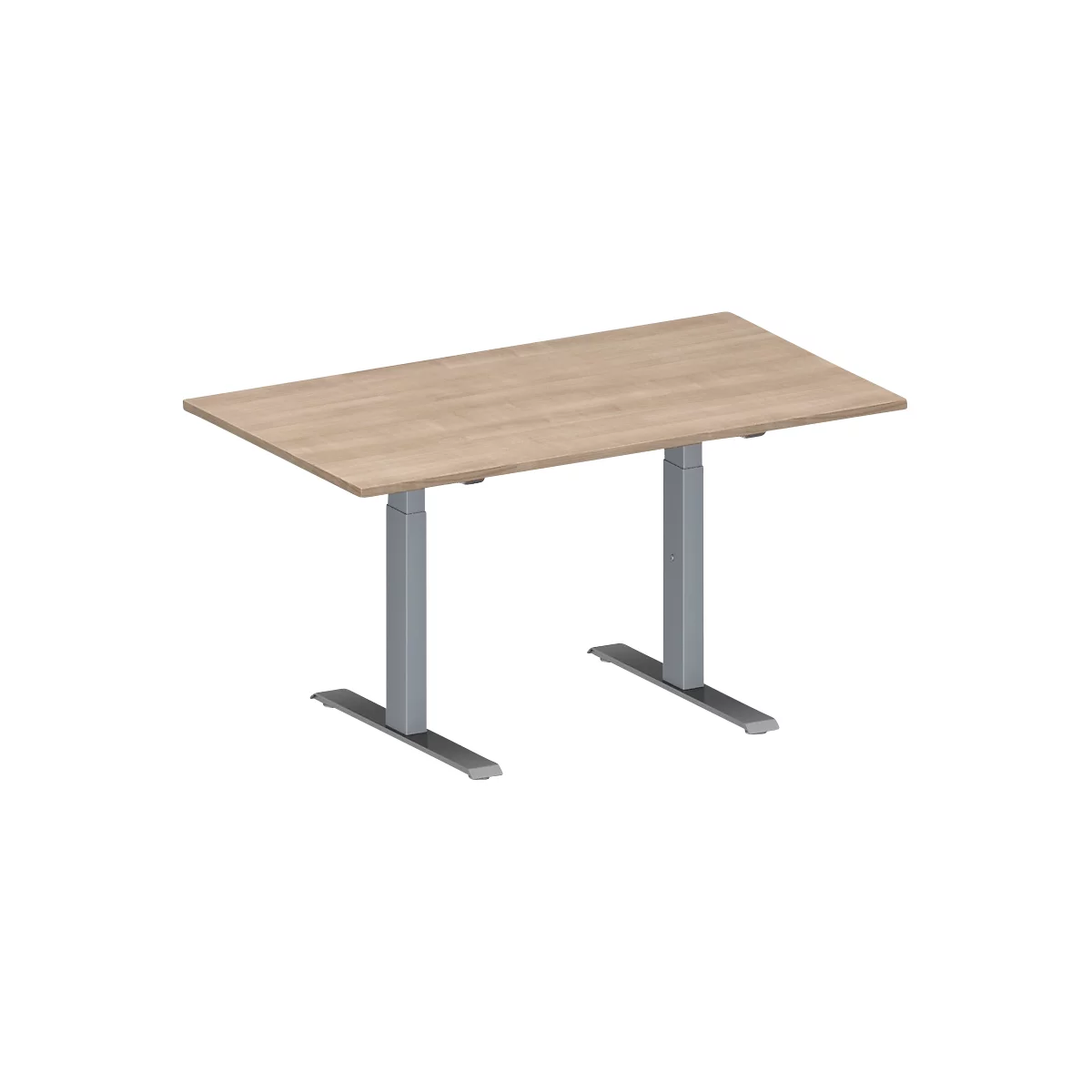 Schäfer Shop Genius Table de conférence MODENA FLEX, rectangulaire, pied en T tube rectangulaire, L 1400 x P 800 x H 650-850 mm, décor chêne/aluminium blanc RAL 9006