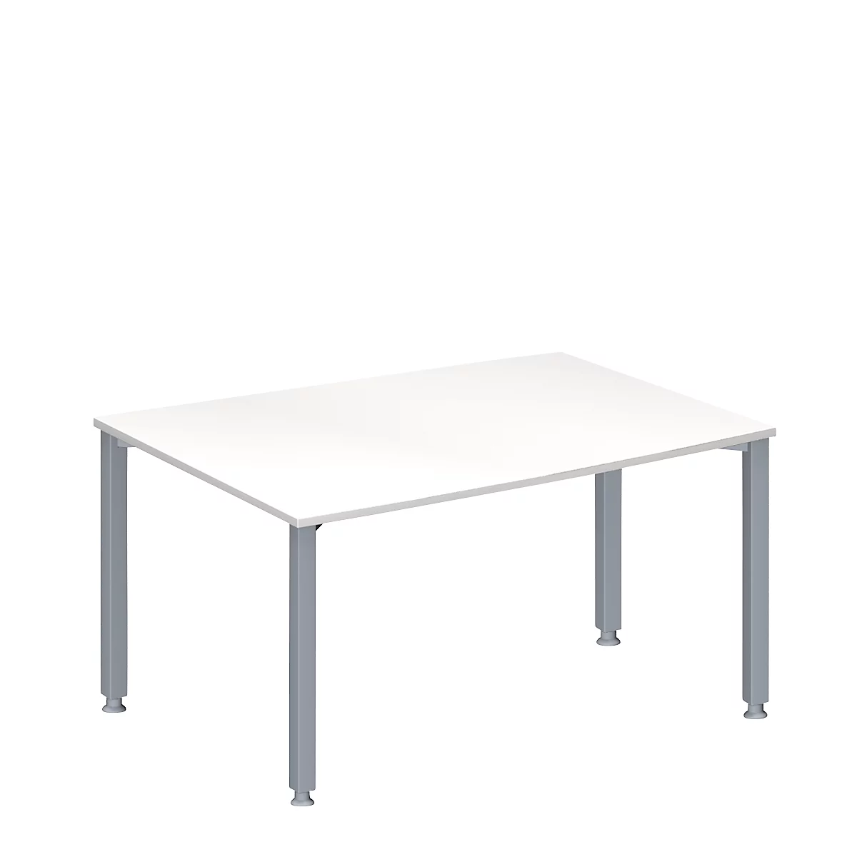Schäfer Shop Genius Table de conférence MODENA FLEX, tonneau, 4 pieds en tube carré, L 1400 x P 1000/800 x H 720-840 mm, blanc/aluminium blanc RAL 9006