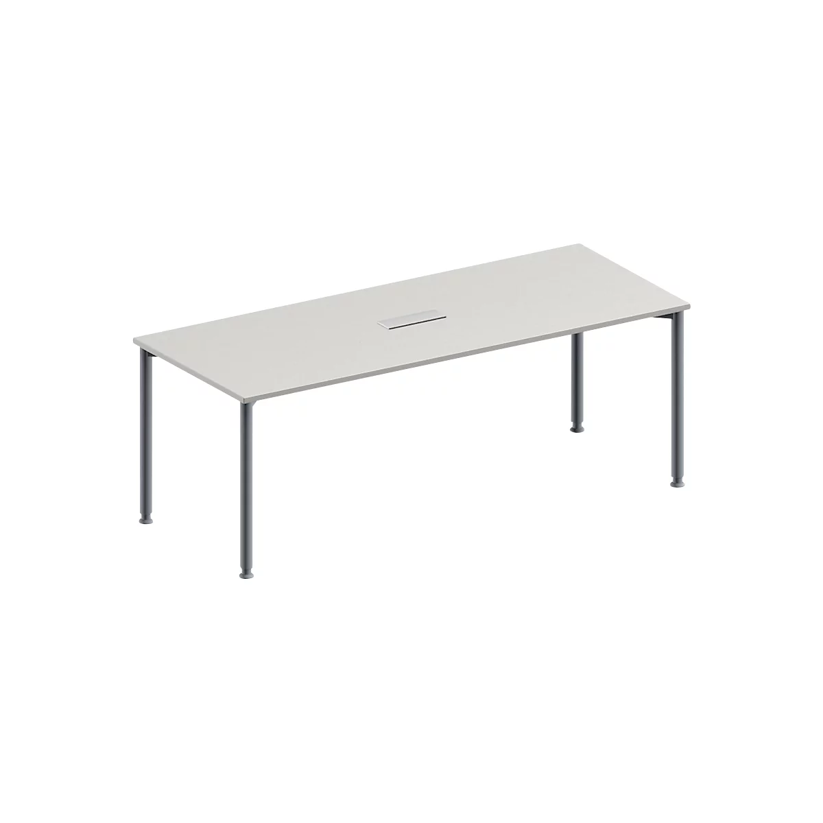 Schäfer Shop Genius Table de réunion MODENA FLEX, hauteur ajustable, bloc prise trois entrées, en forme de rectangle, 4 pieds avec tubes ronds, l. 2000 x P 800 mm, gris clair