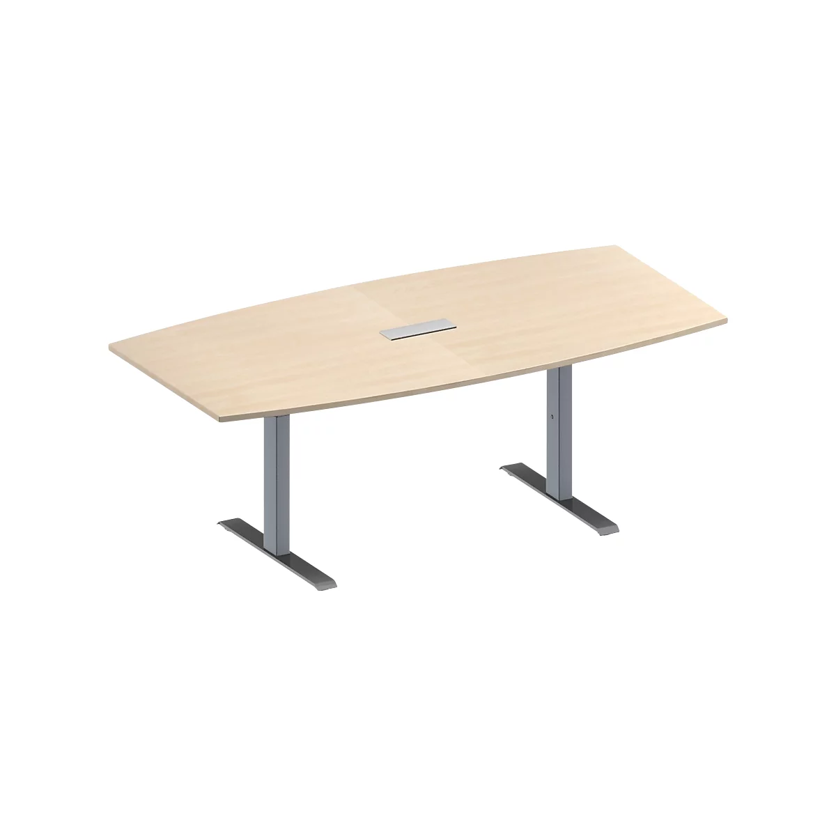 Schäfer Shop Genius Table de réunion MODENA FLEX, hauteur ajustable, bloc prise trois entrées, forme bateau, pieds en T avec tubes rectangulaires, l. 2000 x P 1000/800 mm, coloris érable