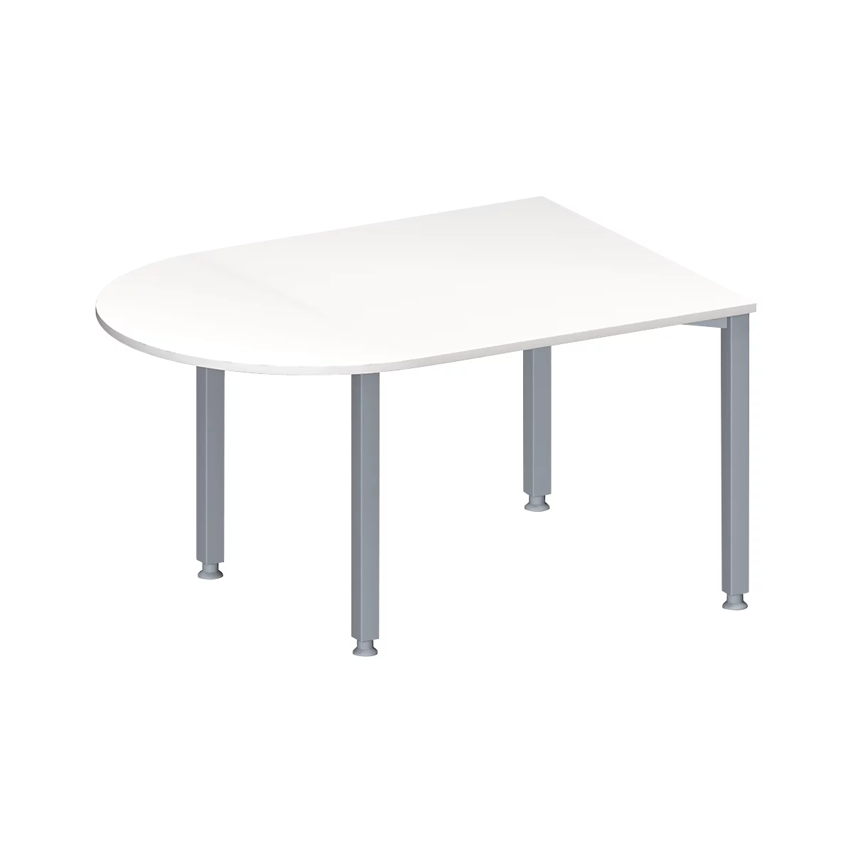 Schäfer Shop Genius Table de réunion MODENA FLEX, hauteur ajustable, de forme arrondie, 4 pieds avec tubes carrés, l. 1400 x P 1000 mm, blanc 