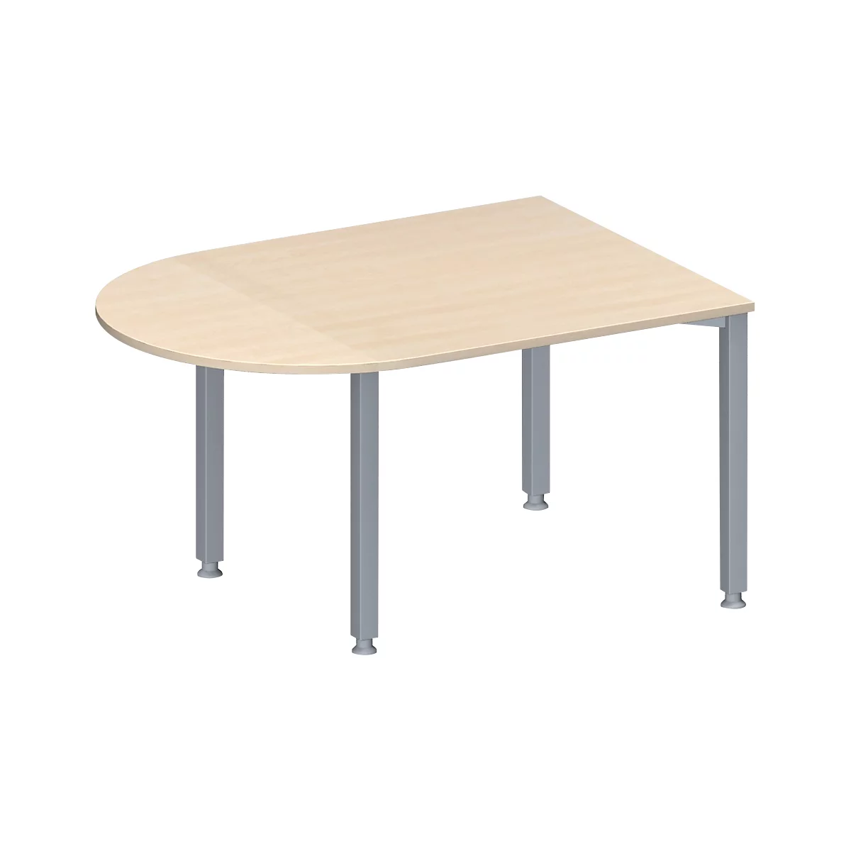 Schäfer Shop Genius Table de réunion MODENA FLEX, hauteur ajustable, de forme arrondie, 4 pieds avec tubes carrés, l. 1400 x P 1000 mm, coloris érable 