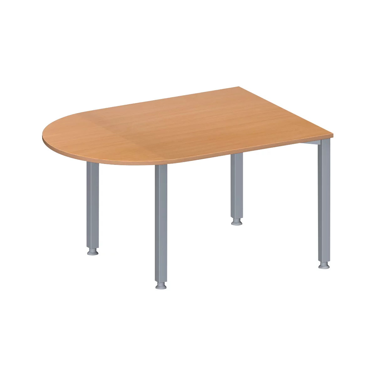 Schäfer Shop Genius Table de réunion MODENA FLEX, hauteur ajustable, de forme arrondie, 4 pieds avec tubes carrés, l. 1400 x P 1000 mm, coloris hêtre 