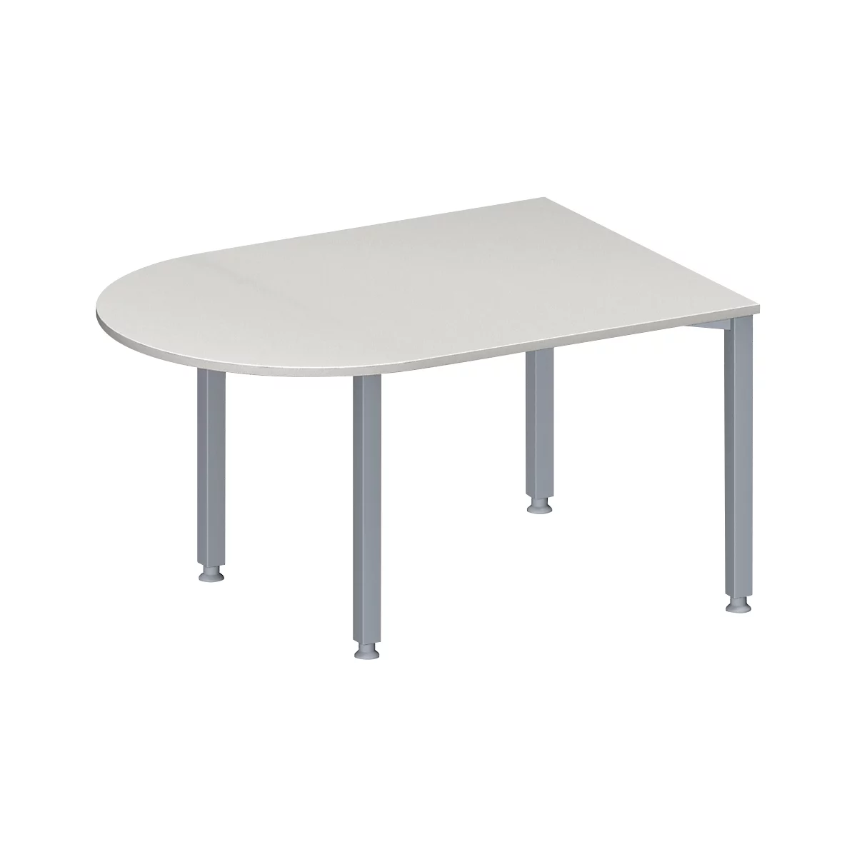 Schäfer Shop Genius Table de réunion MODENA FLEX, hauteur ajustable, de forme arrondie, 4 pieds avec tubes carrés, l. 1400 x P 1000 mm, gris clair 