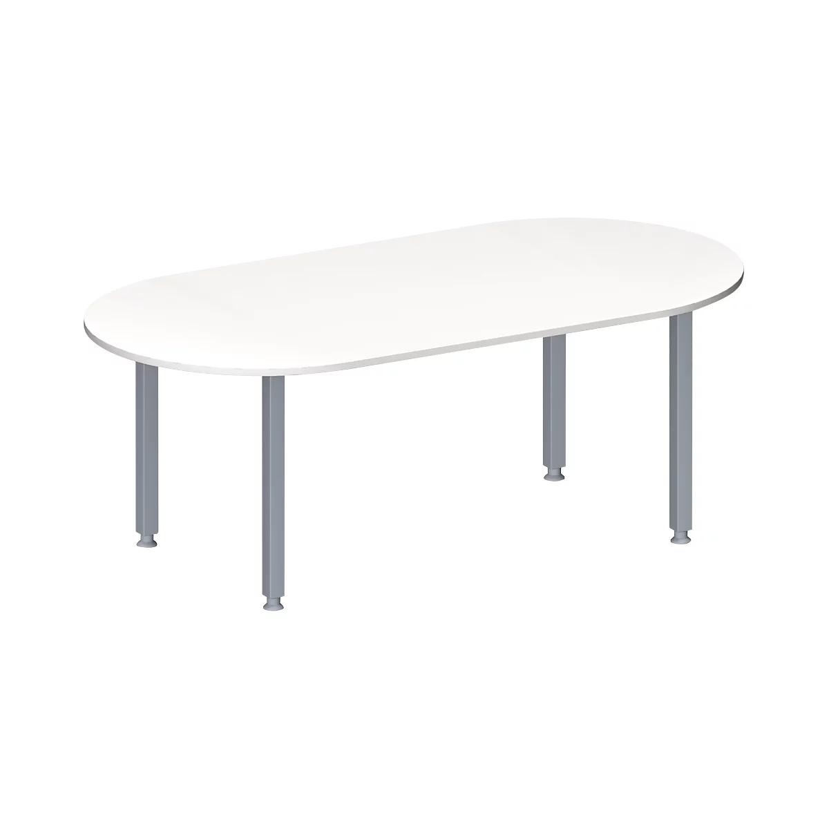 Schäfer Shop Genius Table de réunion MODENA FLEX, hauteur ajustable, en forme d'ovale, 4 pieds avec tubes carrés, l. 2000 x P 1000 mm, sans bloc prise, blanc 