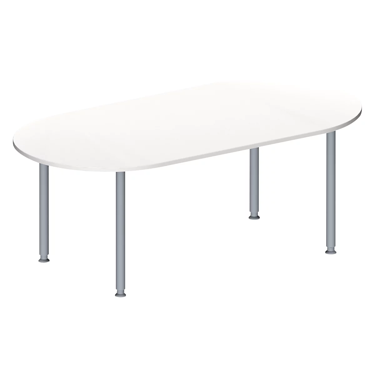 Schäfer Shop Genius Table de réunion MODENA FLEX, hauteur ajustable, en forme d'ovale, 4 pieds avec tubes ronds, 2000 x 1000 mm, blanc 