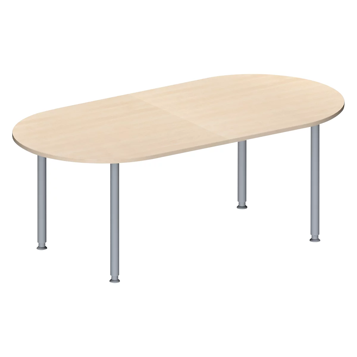 Schäfer Shop Genius Table de réunion MODENA FLEX, hauteur ajustable, en forme d'ovale, 4 pieds avec tubes ronds, 2000 x 1000 mm, coloris érable 