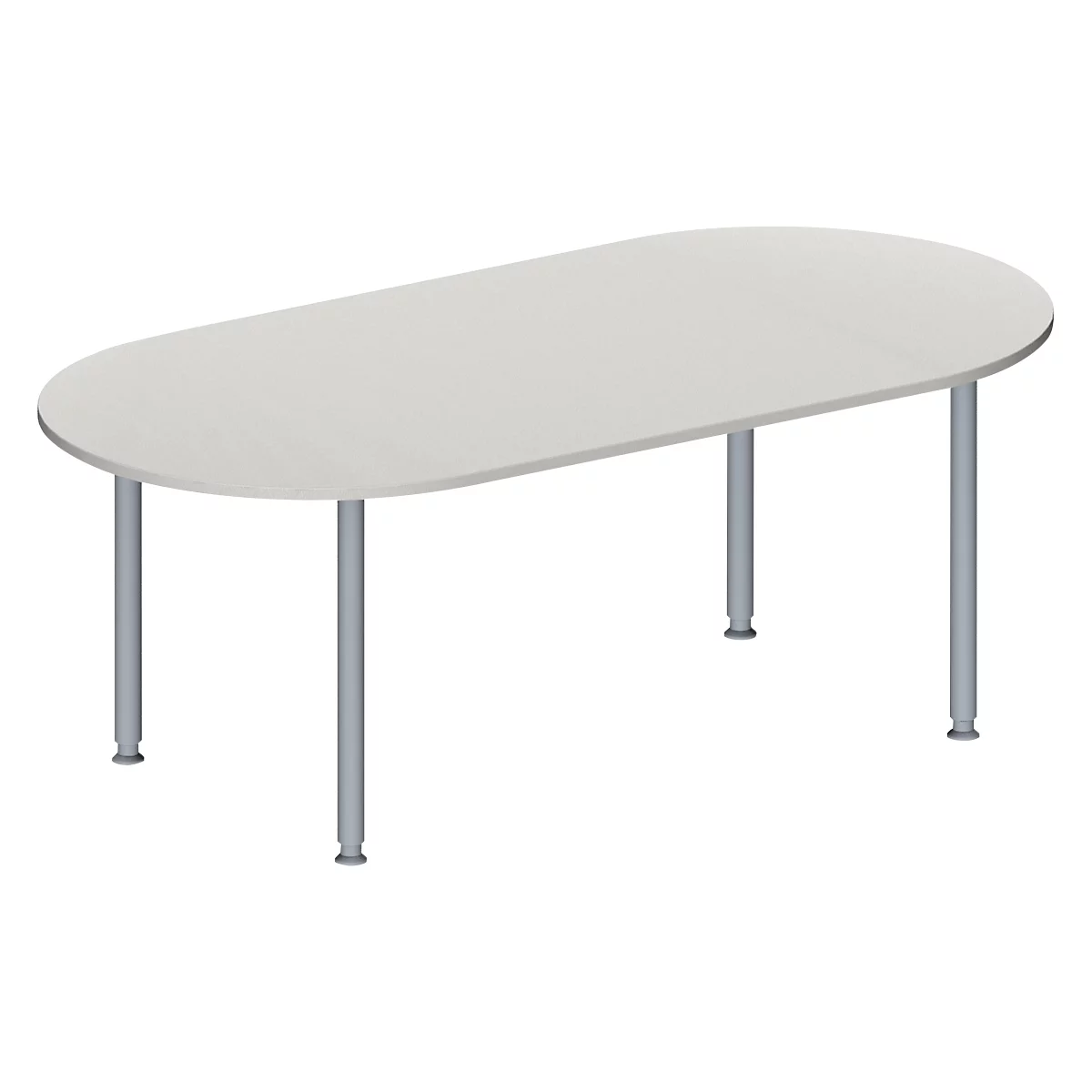 Schäfer Shop Genius Table de réunion MODENA FLEX, hauteur ajustable, en forme d'ovale, 4 pieds avec tubes ronds, 2000 x 1000 mm, gris clair 