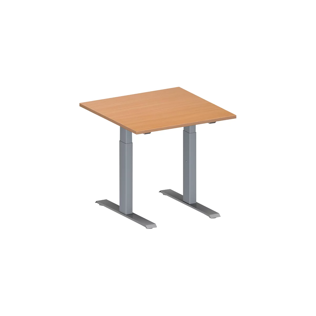 Schäfer Shop Genius Table de réunion MODENA FLEX, hauteur ajustable, en forme de carré, pieds en T avec tubes rectangulaires, l. 800 x P 800 mm, coloris hêtre 