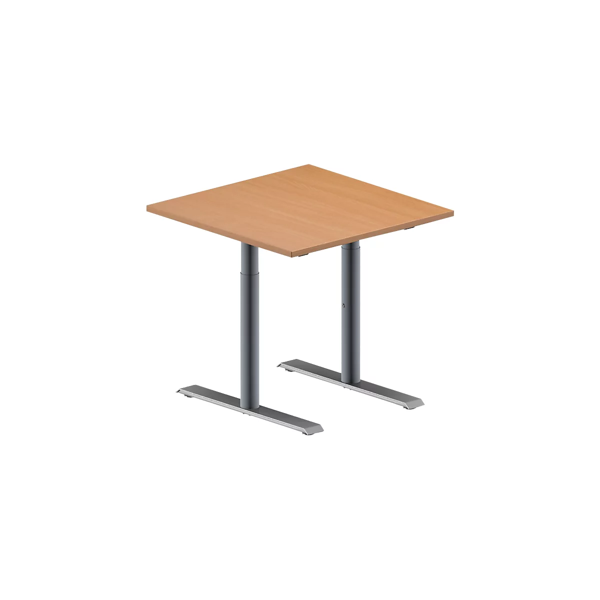Schäfer Shop Genius Table de réunion MODENA FLEX, hauteur ajustable, en forme de carré, pieds en T avec tubes ronds, l. 800 x P 800 mm, coloris hêtre 