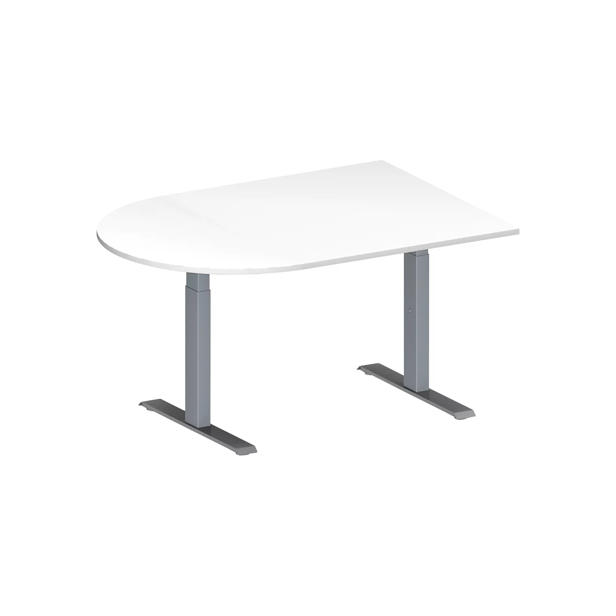 Schäfer Shop Genius Table de réunion MODENA FLEX, hauteur ajustable, en forme de demi-cercle, pieds en T avec tubes rectangulaires, l. 1400 x P 1000 mm, blanc
