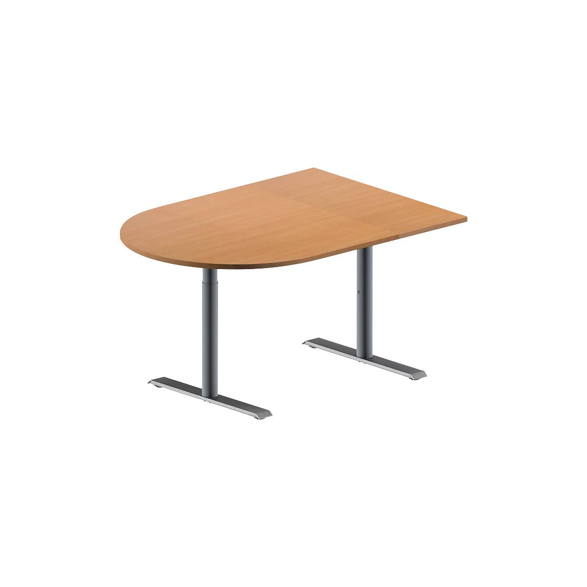 Schäfer Shop Genius Table de réunion MODENA FLEX, hauteur ajustable, en forme de demi-cercle, pieds en T avec tubes ronds, l. 1400 x P 1000 mm, coloris hêtre 