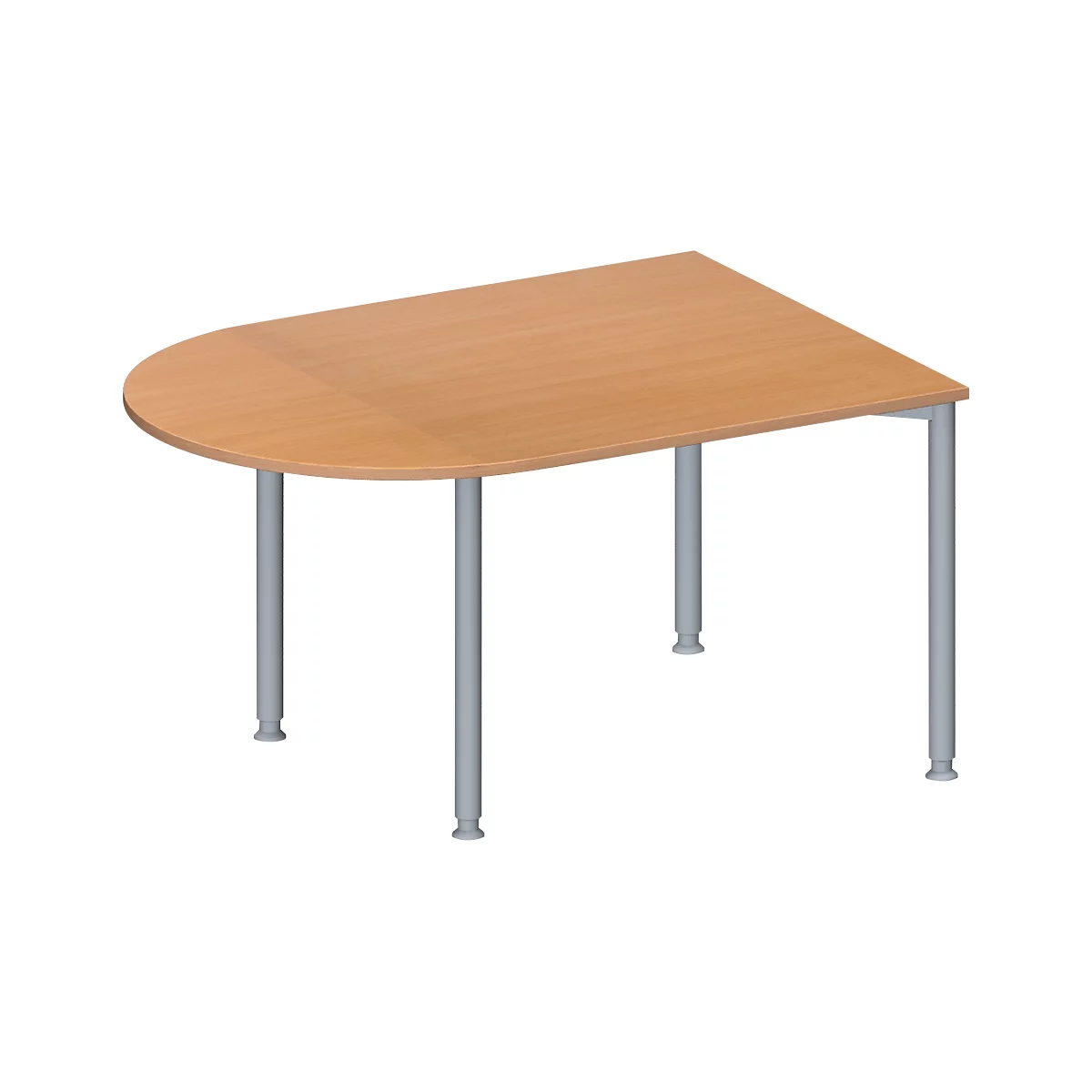 Schäfer Shop Genius Table de réunion MODENA FLEX, hauteur ajustable, en forme de demi-ovale, 4 pieds avec tubes ronds, l. 1400 x P 1000 mm, coloris hêtre 