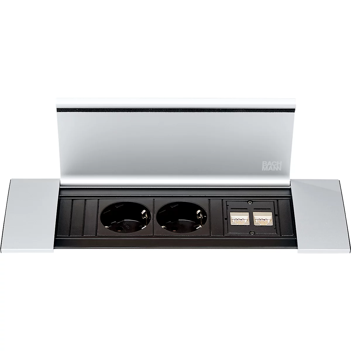Schäfer Shop Genius Table de réunion MODENA FLEX, hauteur ajustable, en forme de rectangle, 4 pieds avec tubes carrés, l. 1600 x P 800 mm, bloc prise trois entrées, gris clair