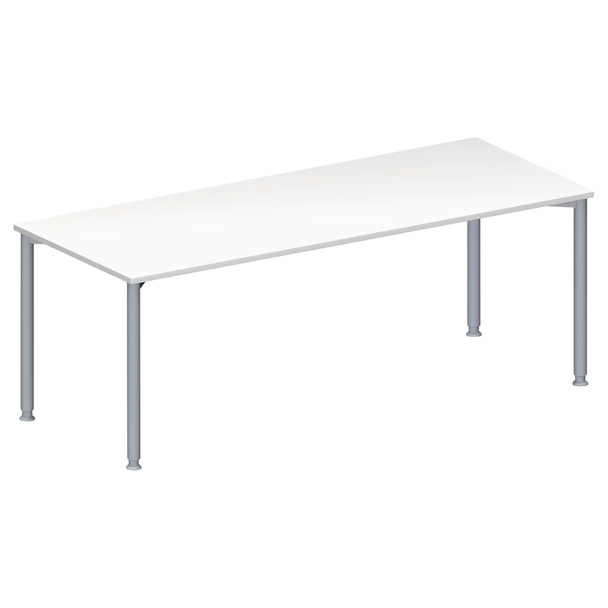 Schäfer Shop Genius Table de réunion MODENA FLEX, hauteur ajustable, en forme de rectangle, 4 pieds avec tubes ronds, l. 2000 x P 800 mm, blanc 