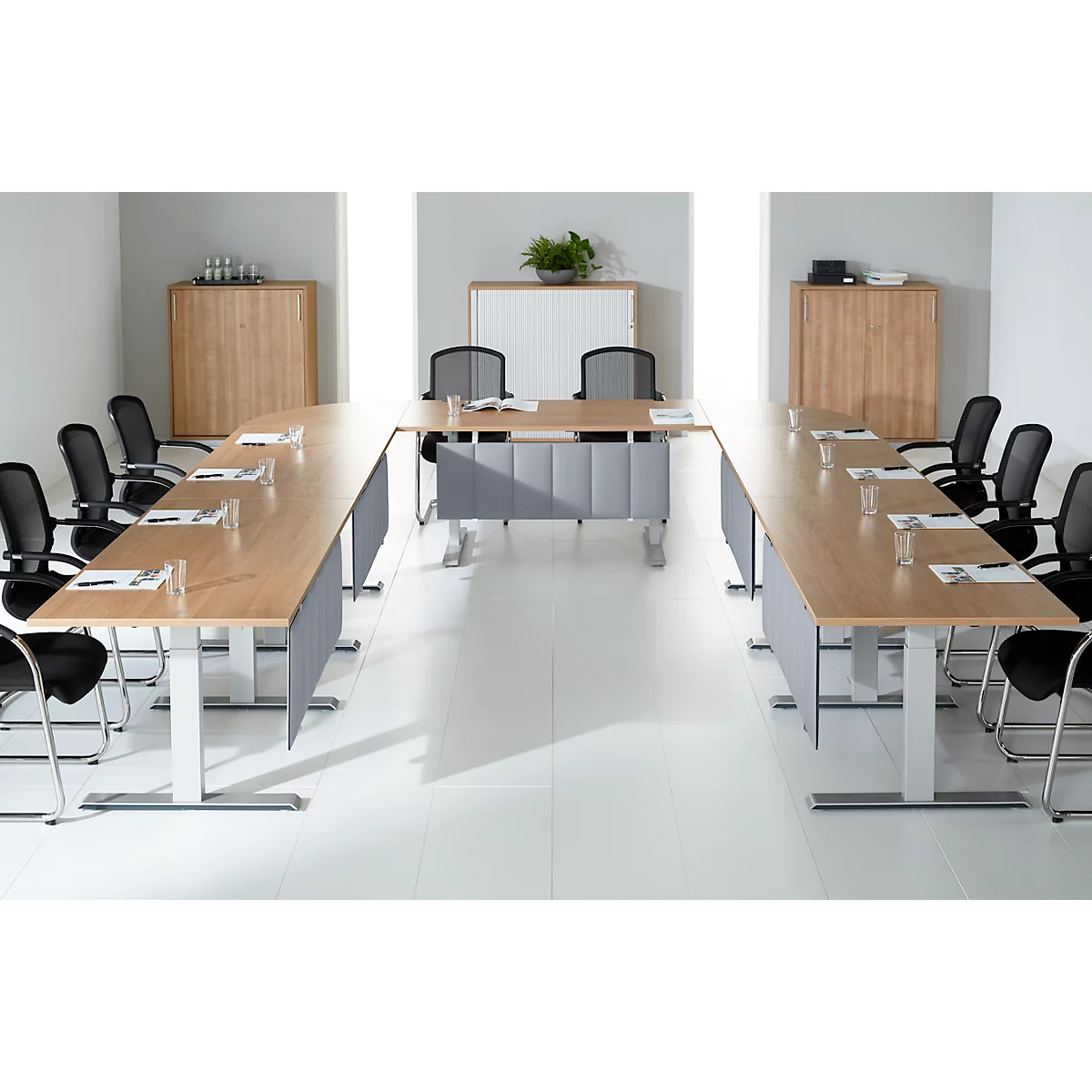 Schäfer Shop Genius Table de réunion MODENA FLEX, hauteur ajustable, en forme de rectangle, pied en T avec tubes rectangulaires, l. 1600 x P 800 mm, blanc 