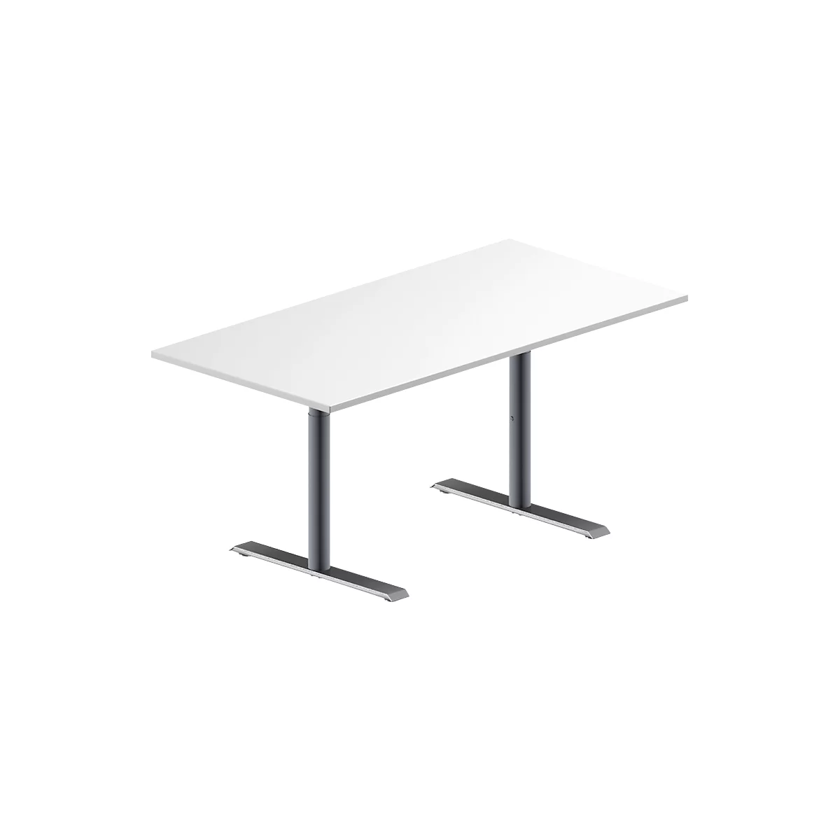Schäfer Shop Genius Table de réunion MODENA FLEX, hauteur ajustable, en forme de rectangle, pied en T avec tubes ronds, l. 1600 x P 800 mm, blanc 