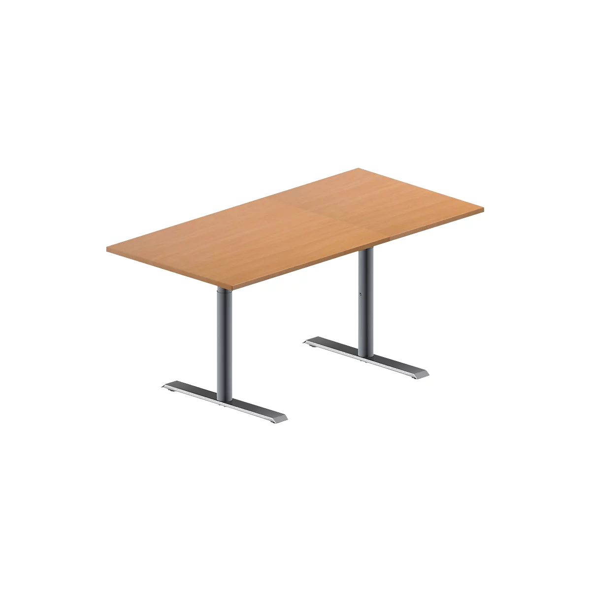 Schäfer Shop Genius Table de réunion MODENA FLEX, hauteur ajustable, en forme de rectangle, pied en T avec tubes ronds, l. 1600 x P 800 mm, coloris hêtre 