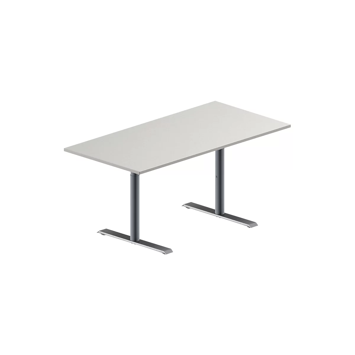 Schäfer Shop Genius Table de réunion MODENA FLEX, hauteur ajustable, en forme de rectangle, pied en T avec tubes ronds, l. 1600 x P 800 mm, gris clair 