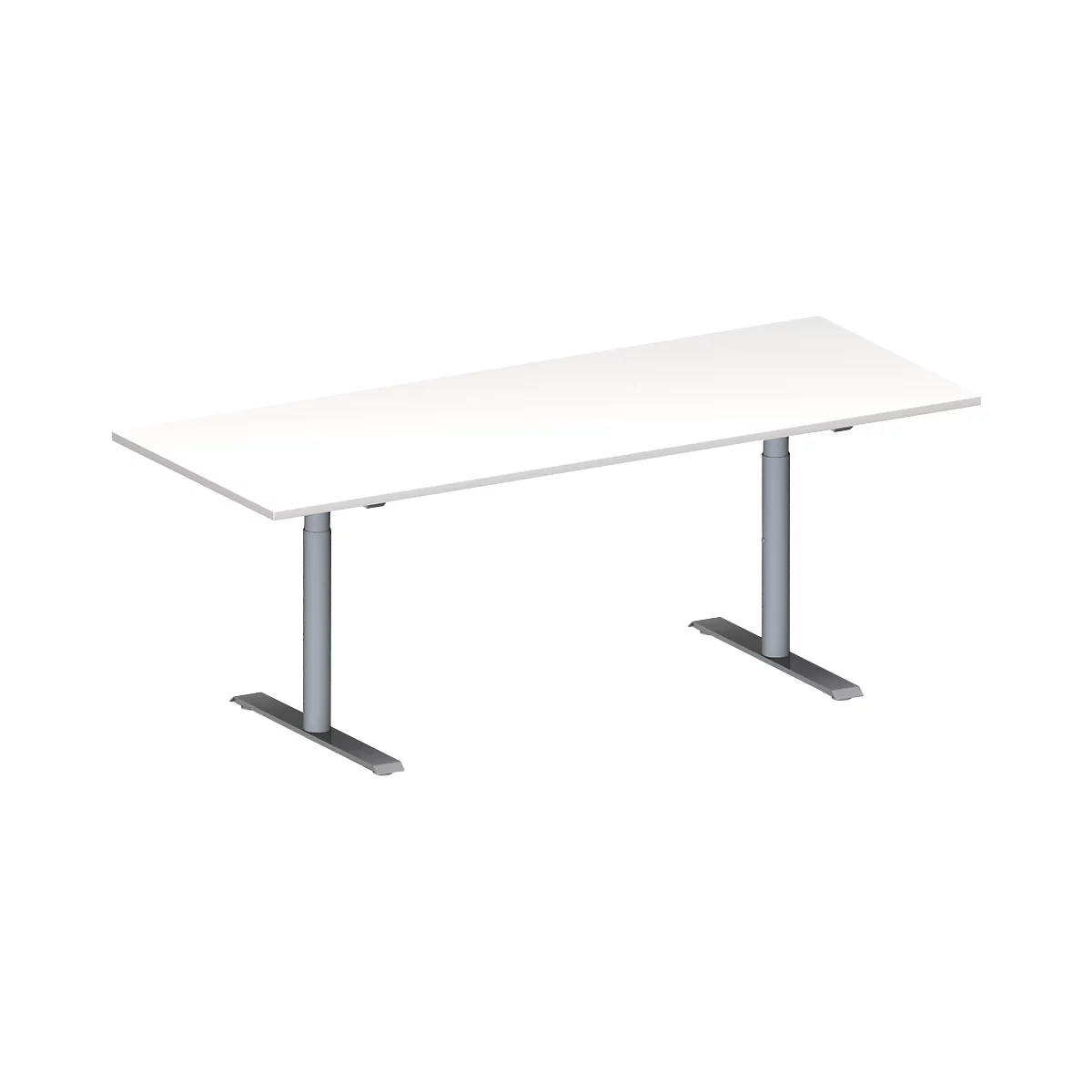 Schäfer Shop Genius Table de réunion MODENA FLEX, hauteur ajustable, en forme de rectangle, pied en T avec tubes ronds, l. 2000 x P 800 mm, blanc 