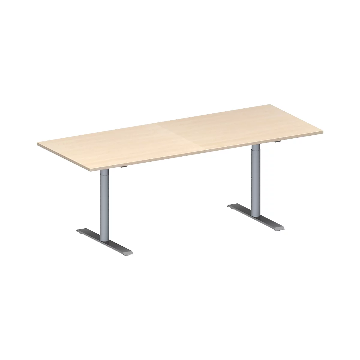 Schäfer Shop Genius Table de réunion MODENA FLEX, hauteur ajustable, en forme de rectangle, pied en T avec tubes ronds, l. 2000 x P 800 mm, coloris érable 