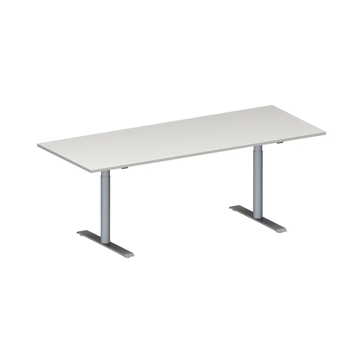 Schäfer Shop Genius Table de réunion MODENA FLEX, hauteur ajustable, en forme de rectangle, pied en T avec tubes ronds, l. 2000 x P 800 mm, gris clair 