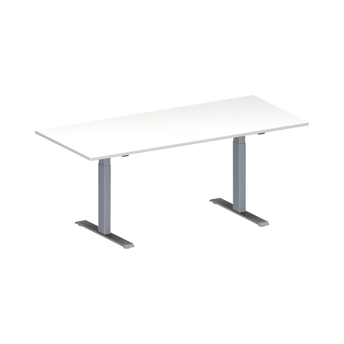 Schäfer Shop Genius Table de réunion MODENA FLEX, hauteur ajustable, en forme de rectangle, pieds en T avec tubes rectangulaires, l. 1800 x P 800 mm, blanc 