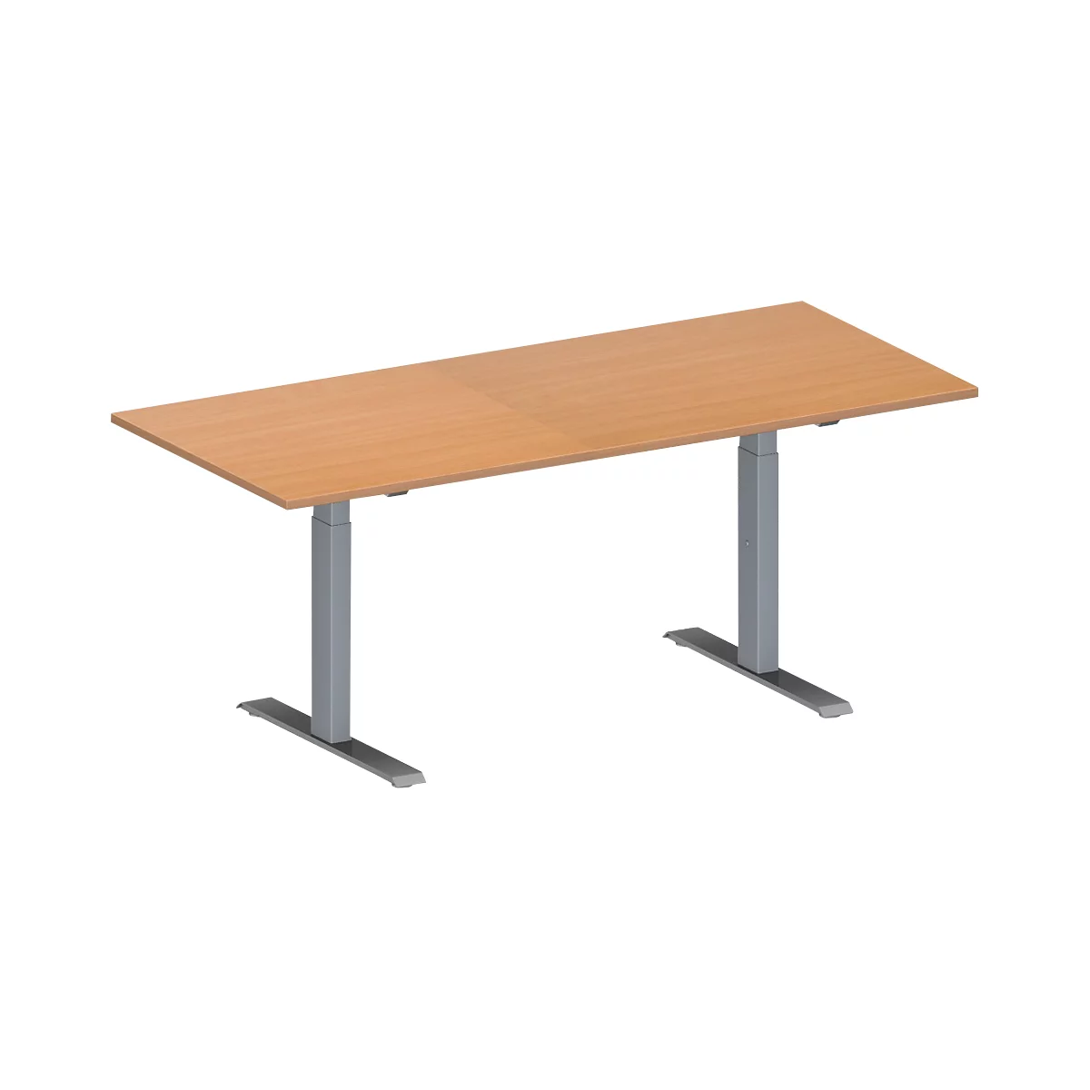 Schäfer Shop Genius Table de réunion MODENA FLEX, hauteur ajustable, en forme de rectangle, pieds en T avec tubes rectangulaires, l. 1800 x P 800 mm, coloris hêtre 