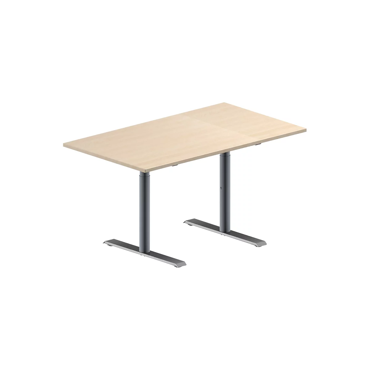 Schäfer Shop Genius Table de réunion MODENA FLEX, hauteur ajustable, en forme de rectangle, pieds en T avec tubes ronds, l. 1400 x P 800 mm, coloris érable 