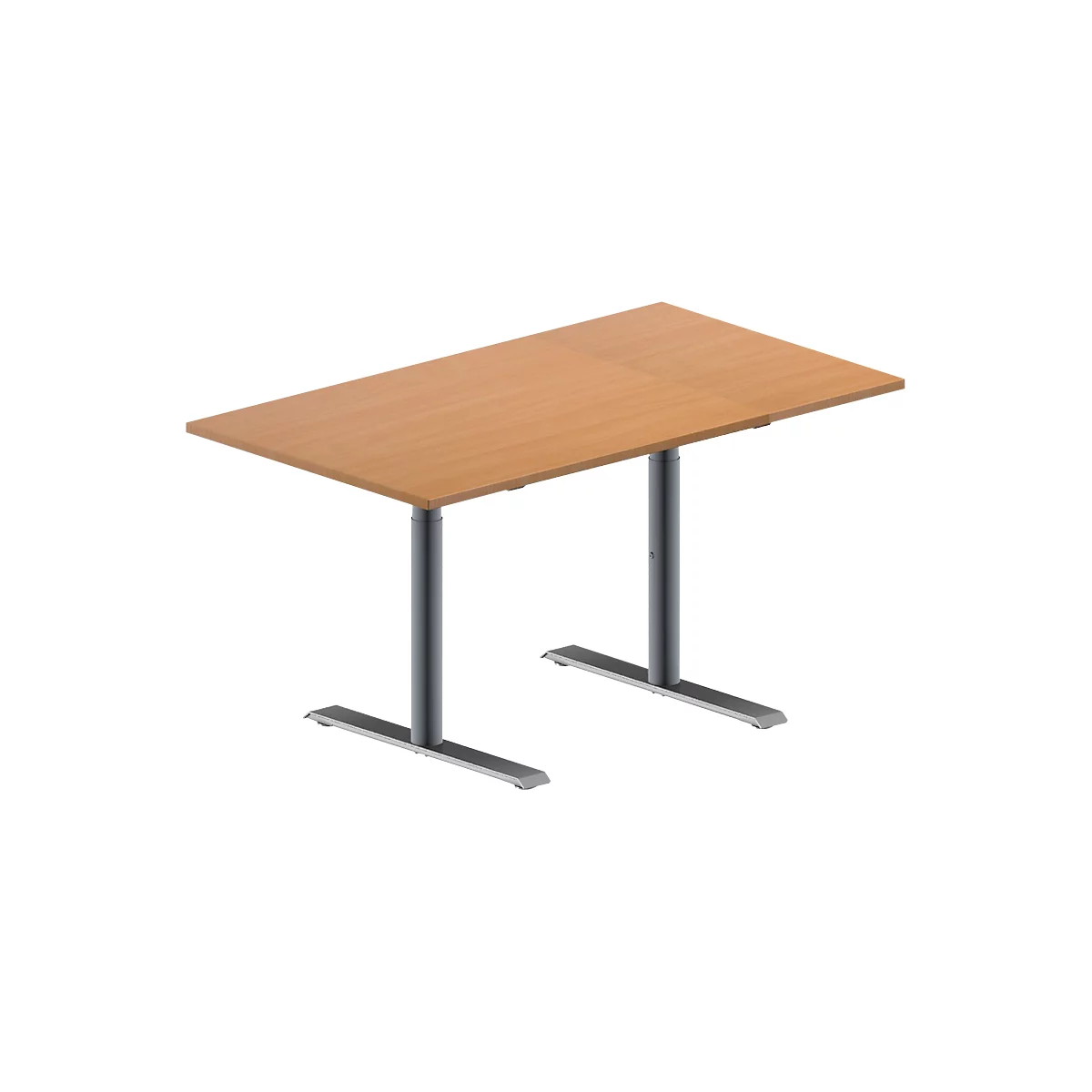 Schäfer Shop Genius Table de réunion MODENA FLEX, hauteur ajustable, en forme de rectangle, pieds en T avec tubes ronds, l. 1400 x P 800 mm, coloris hêtre 