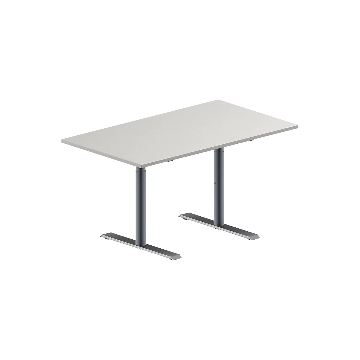 Schäfer Shop Genius Table de réunion MODENA FLEX, hauteur ajustable, en forme de rectangle, pieds en T avec tubes ronds, l. 1400 x P 800 mm, gris clair 