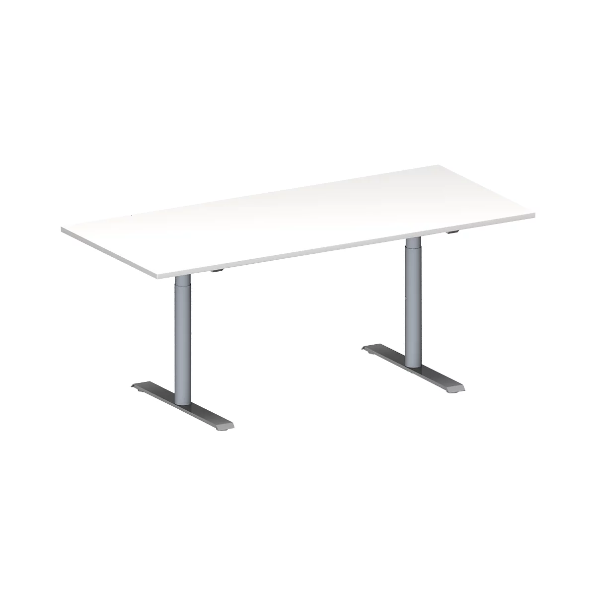 Schäfer Shop Genius Table de réunion MODENA FLEX, hauteur ajustable, en forme de rectangle, pieds en T avec tubes ronds, l. 1800 x P 800 mm, blanc 