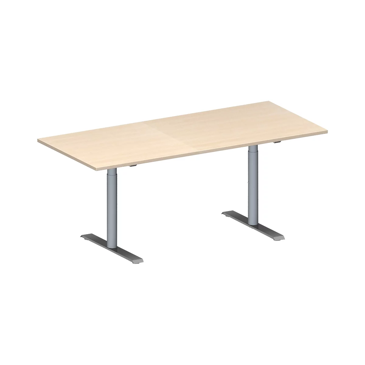 Schäfer Shop Genius Table de réunion MODENA FLEX, hauteur ajustable, en forme de rectangle, pieds en T avec tubes ronds, l. 1800 x P 800 mm, coloris érable 