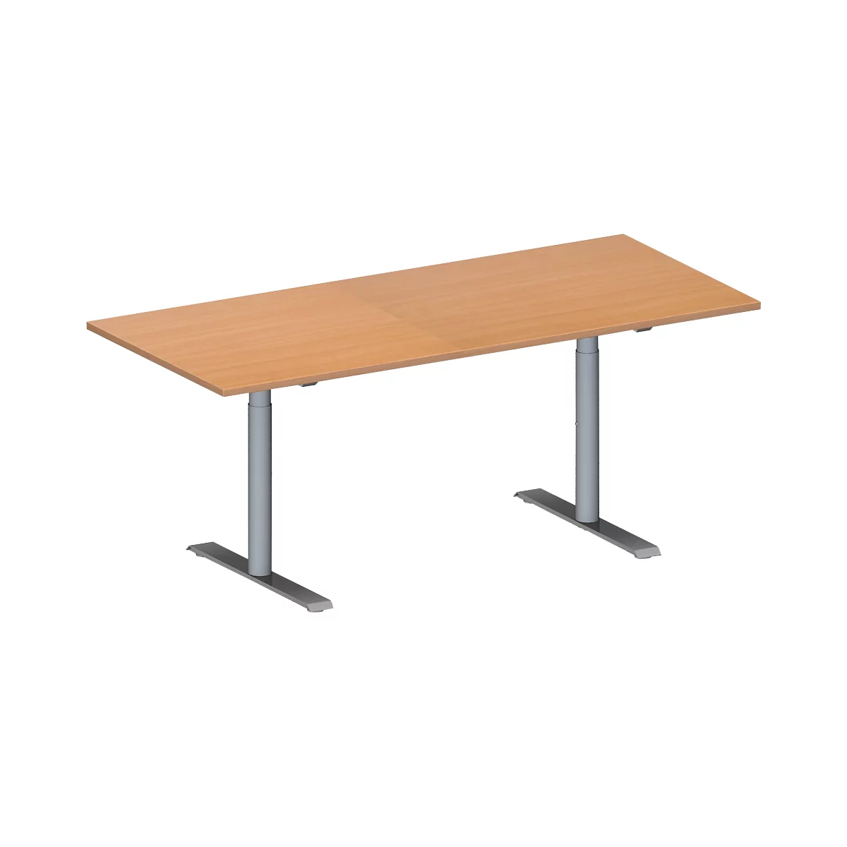Schäfer Shop Genius Table de réunion MODENA FLEX, hauteur ajustable, en forme de rectangle, pieds en T avec tubes ronds, l. 1800 x P 800 mm, coloris hêtre 