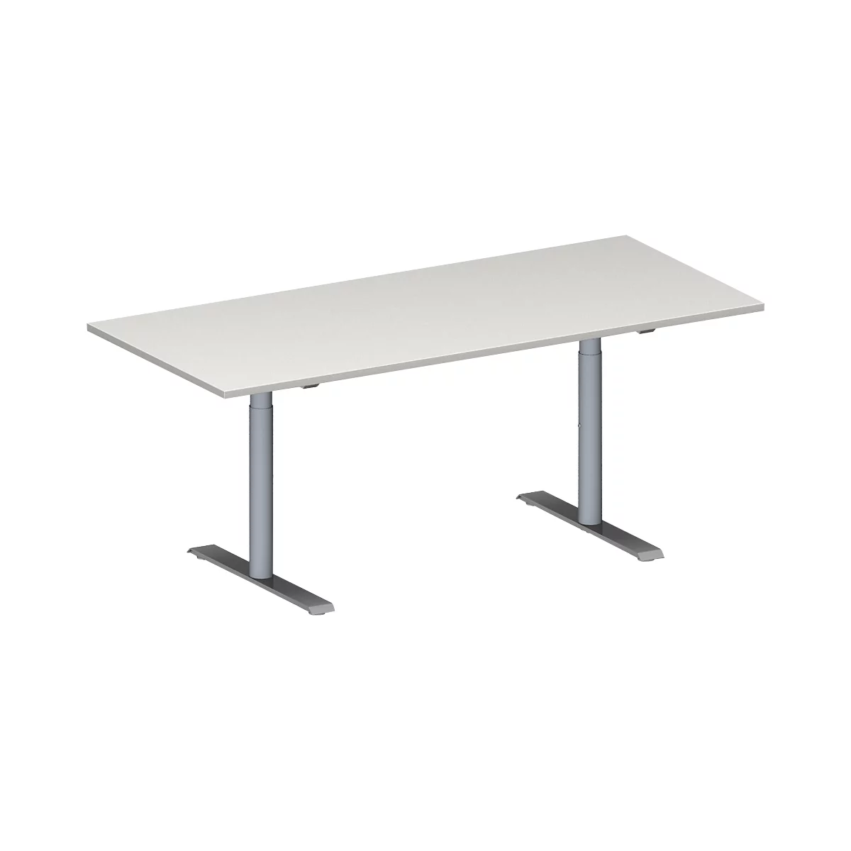 Schäfer Shop Genius Table de réunion MODENA FLEX, hauteur ajustable, en forme de rectangle, pieds en T avec tubes ronds, l. 1800 x P 800 mm, gris clair 