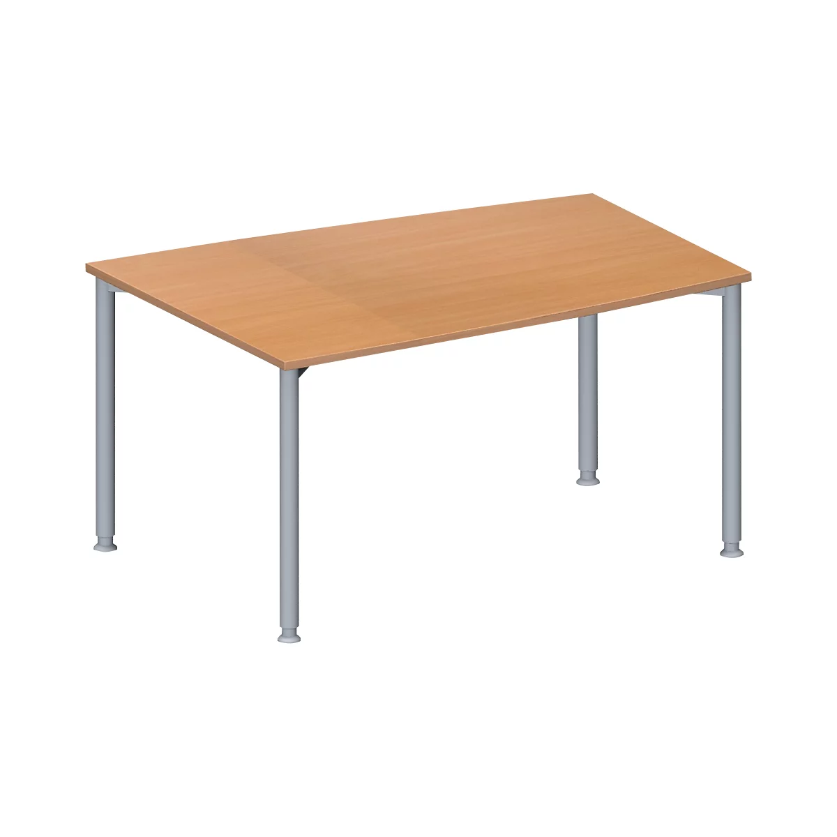 Schäfer Shop Genius Table de réunion MODENA FLEX, hauteur ajustable, en forme de tonneau, 4 pieds avec tubes ronds, l. 1400 x P 1000 mm, coloris hêtre 