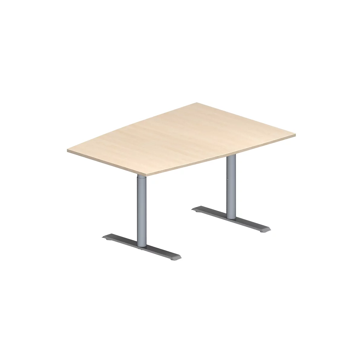 Schäfer Shop Genius Table de réunion MODENA FLEX, hauteur ajustable, en forme de tonneau, pieds en T avec tubes ronds, l. 1400 x P 1000 mm, coloris érable 