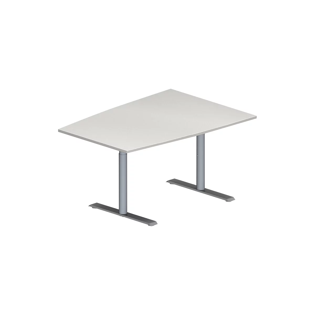 Schäfer Shop Genius Table de réunion MODENA FLEX, hauteur ajustable, en forme de tonneau, pieds en T avec tubes ronds, l. 1400 x P 1000 mm, gris clair 