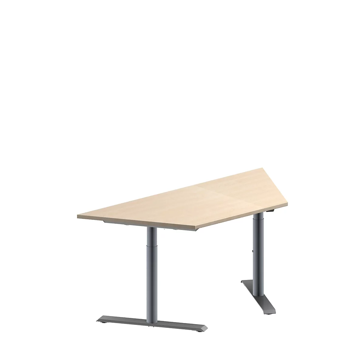 Schäfer Shop Genius Table de réunion MODENA FLEX, hauteur ajustable, en forme de trapèze, pieds en T avec tubes ronds, l. 1600 x P 800 mm, coloris érable 