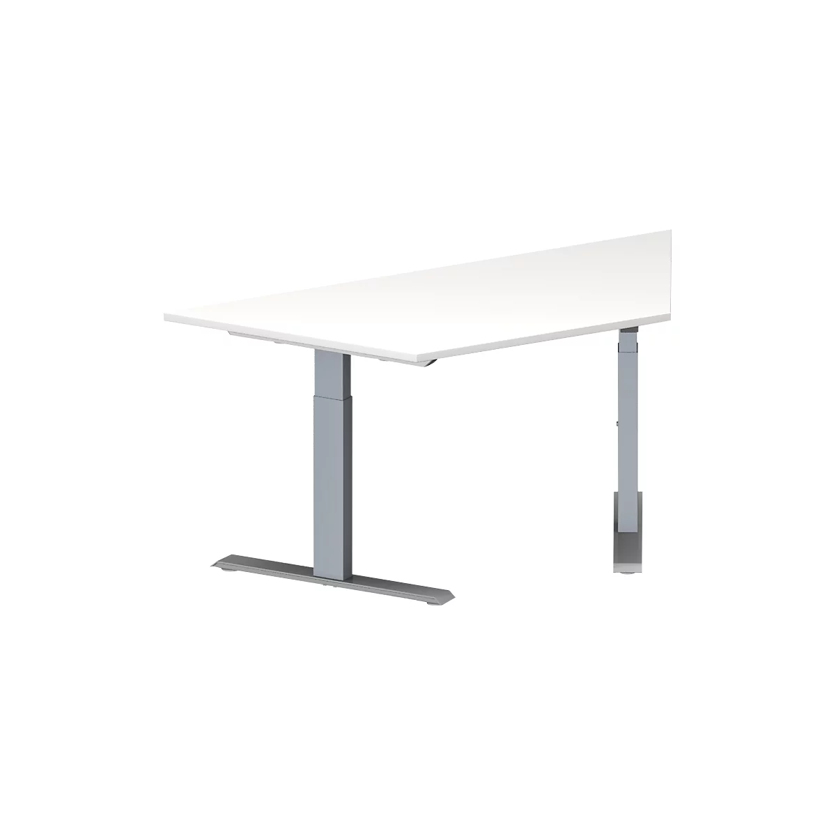 Schäfer Shop Genius Table de réunion MODENA FLEX, hauteur ajustable, en forme de trapèze, pieds en T, l. 1600 x P 800 x H 650 - 850 mm, blanc