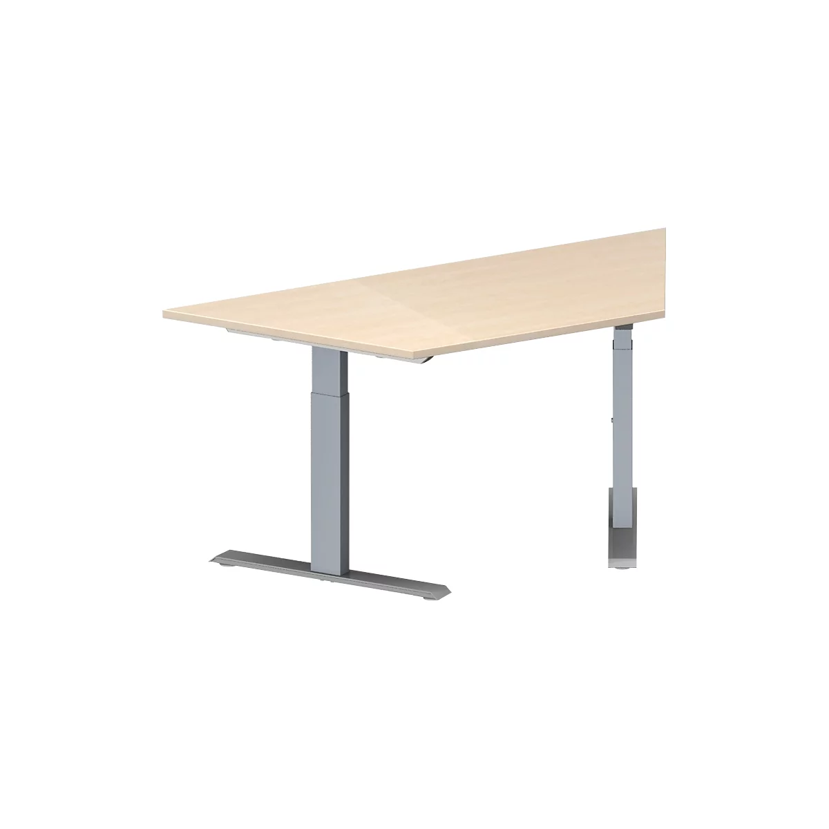 Schäfer Shop Genius Table de réunion MODENA FLEX, hauteur ajustable, en forme de trapèze, pieds en T, l. 1600 x P 800 x H 650 - 850 mm, coloris érable 
