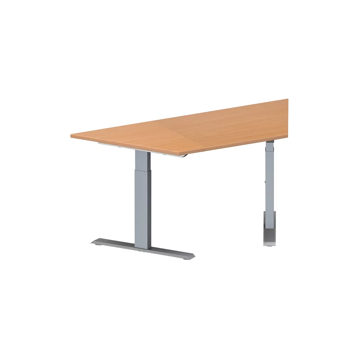 Schäfer Shop Genius Table de réunion MODENA FLEX, hauteur ajustable, en forme de trapèze, pieds en T, l. 1600 x P 800 x H 650 - 850 mm, coloris hêtre 
