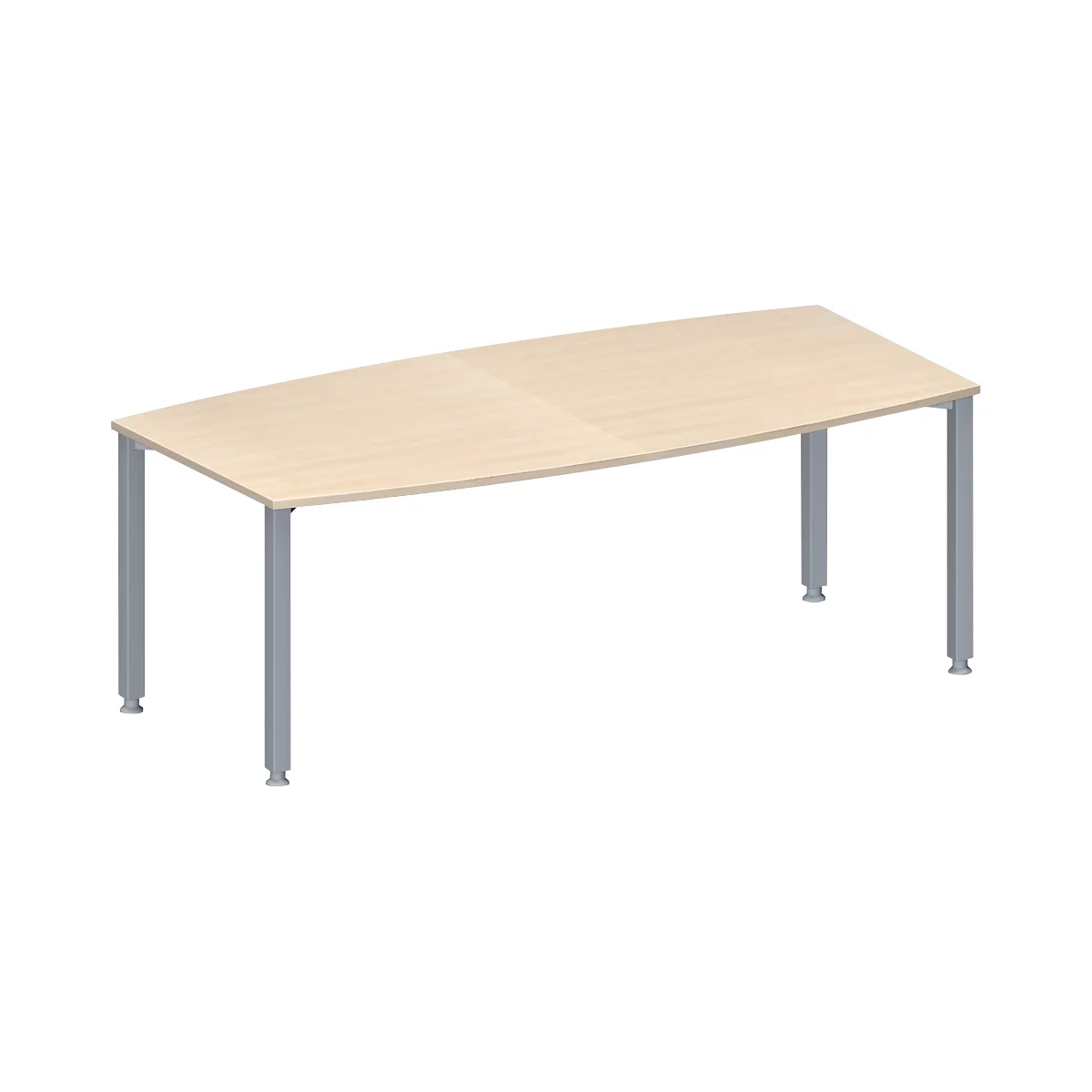 Schäfer Shop Genius Table de réunion MODENA FLEX, hauteur ajustable, forme bateau, 4 pieds avec tubes carrés, l. 2000 x P 1000/800 mm, sans bloc prise, coloris érable 