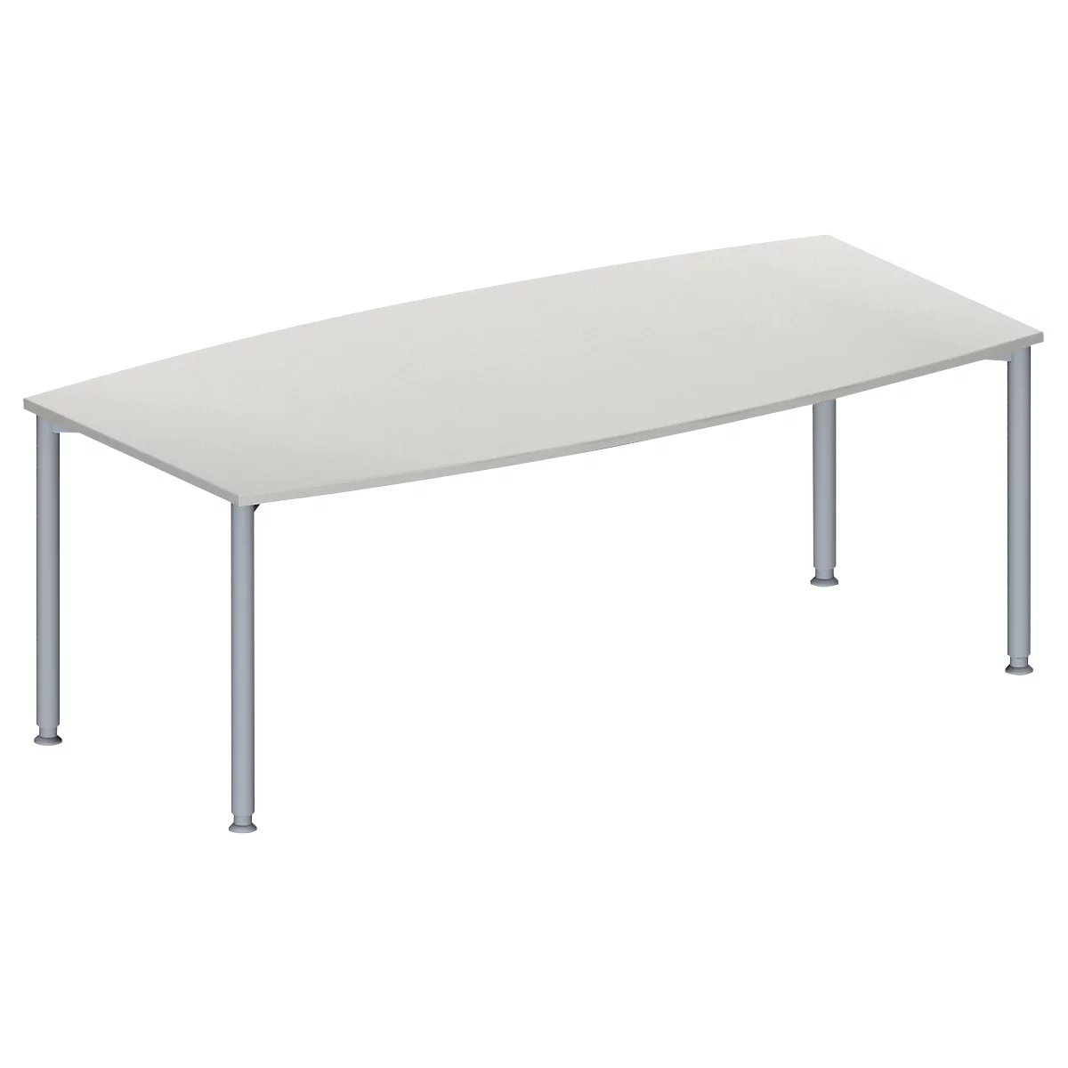 Schäfer Shop Genius Table de réunion MODENA FLEX, hauteur ajustable, forme bateau, 4 pieds avec tubes ronds, l. 2000 x P 1000/800 mm, sans bloc prise, gris clair 