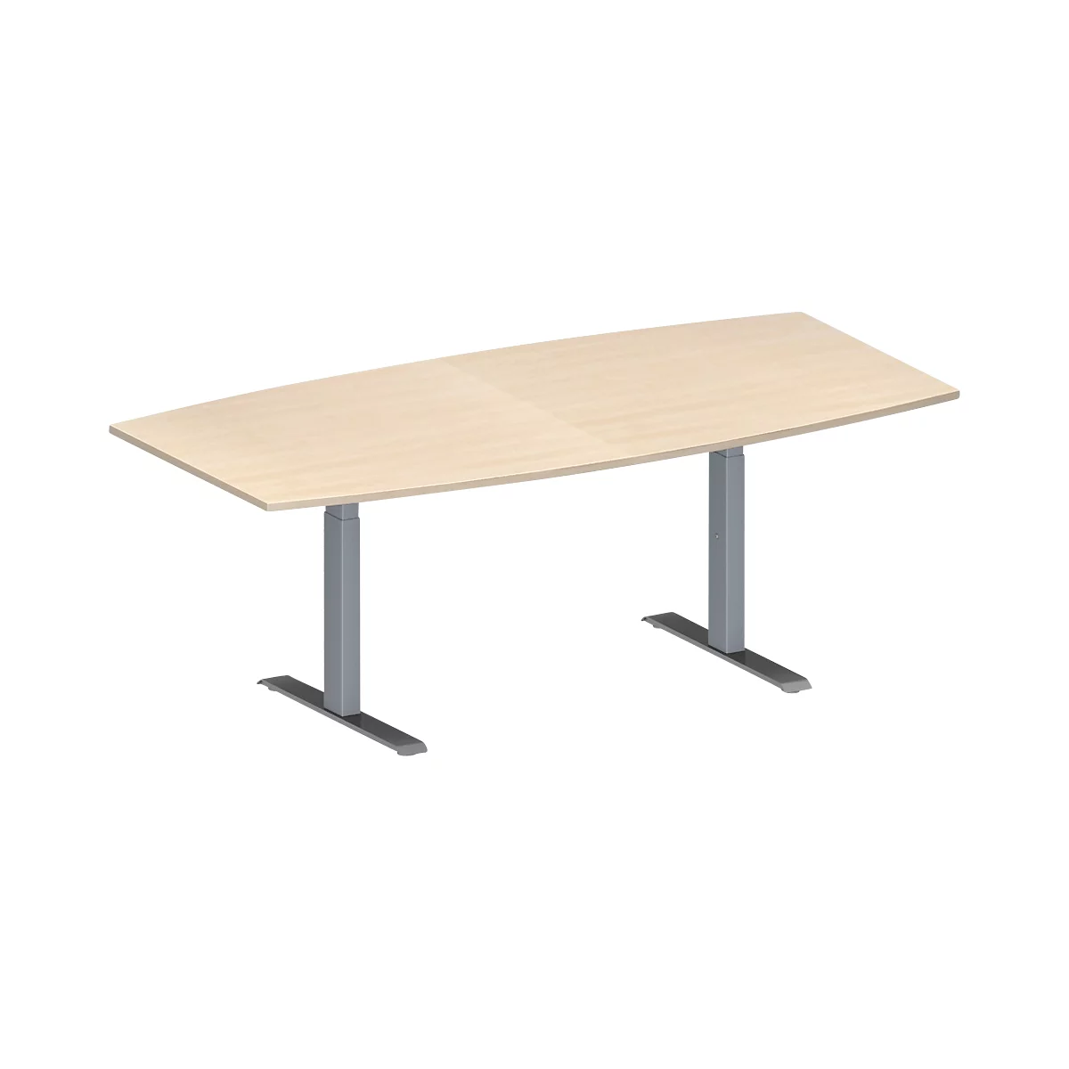 Schäfer Shop Genius Table de réunion MODENA FLEX, hauteur ajustable, forme bateau, pieds en T avec tubes rectangulaires, l. 2000 x P 1000/800 mm, coloris érable 