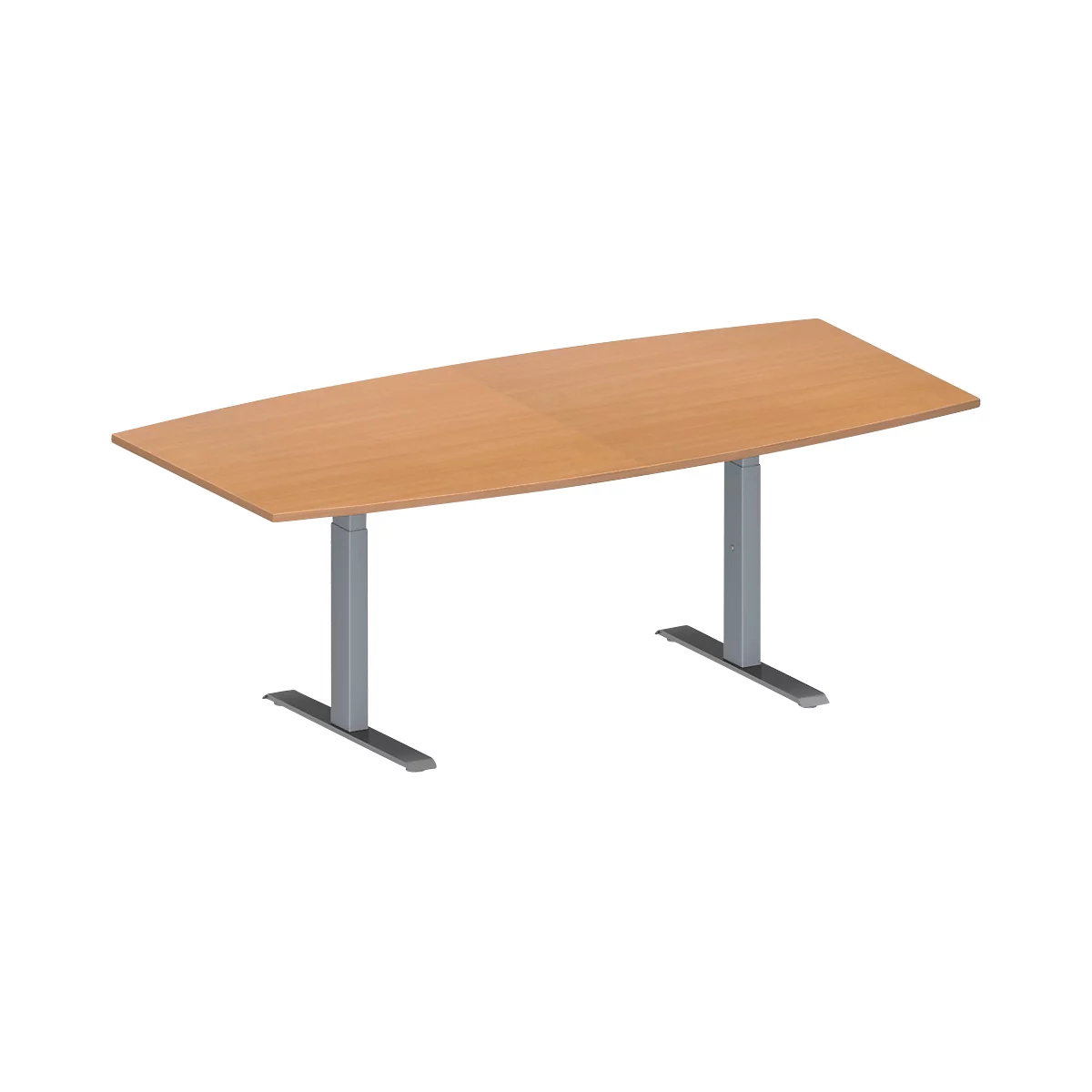 Schäfer Shop Genius Table de réunion MODENA FLEX, hauteur ajustable, forme bateau, pieds en T avec tubes rectangulaires, l. 2000 x P 1000/800 mm, coloris hêtre 
