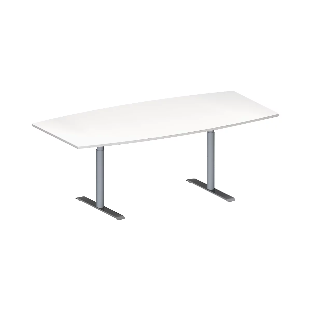 Schäfer Shop Genius Table de réunion MODENA FLEX, hauteur ajustable, forme bateau, pieds en T avec tubes ronds, l. 2000 x P 1000/800 mm, blanc