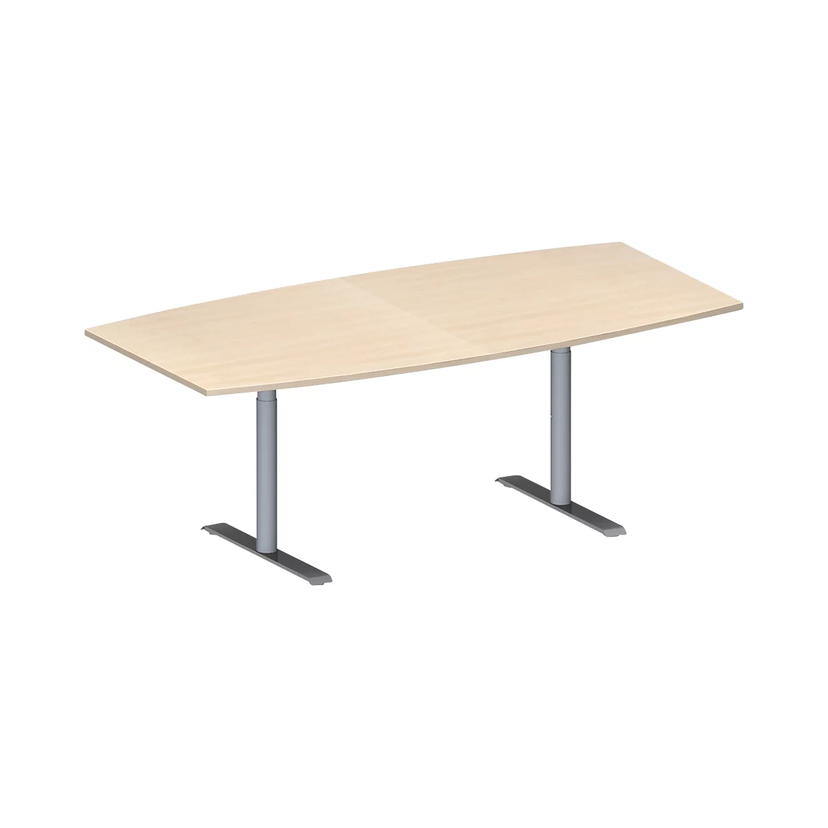 Schäfer Shop Genius Table de réunion MODENA FLEX, hauteur ajustable, forme bateau, pieds en T avec tubes ronds, l. 2000 x P 1000/800 mm, coloris érable