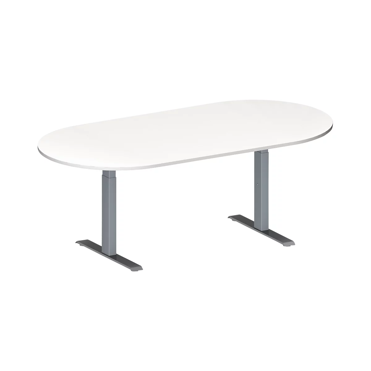 Schäfer Shop Genius Table de réunion MODENA FLEX, hauteur ajustable, sans bloc prise, en forme d'ovale, pieds en T avec tubes rectangulaires, l. 2000 x P 1000 mm, blanc 