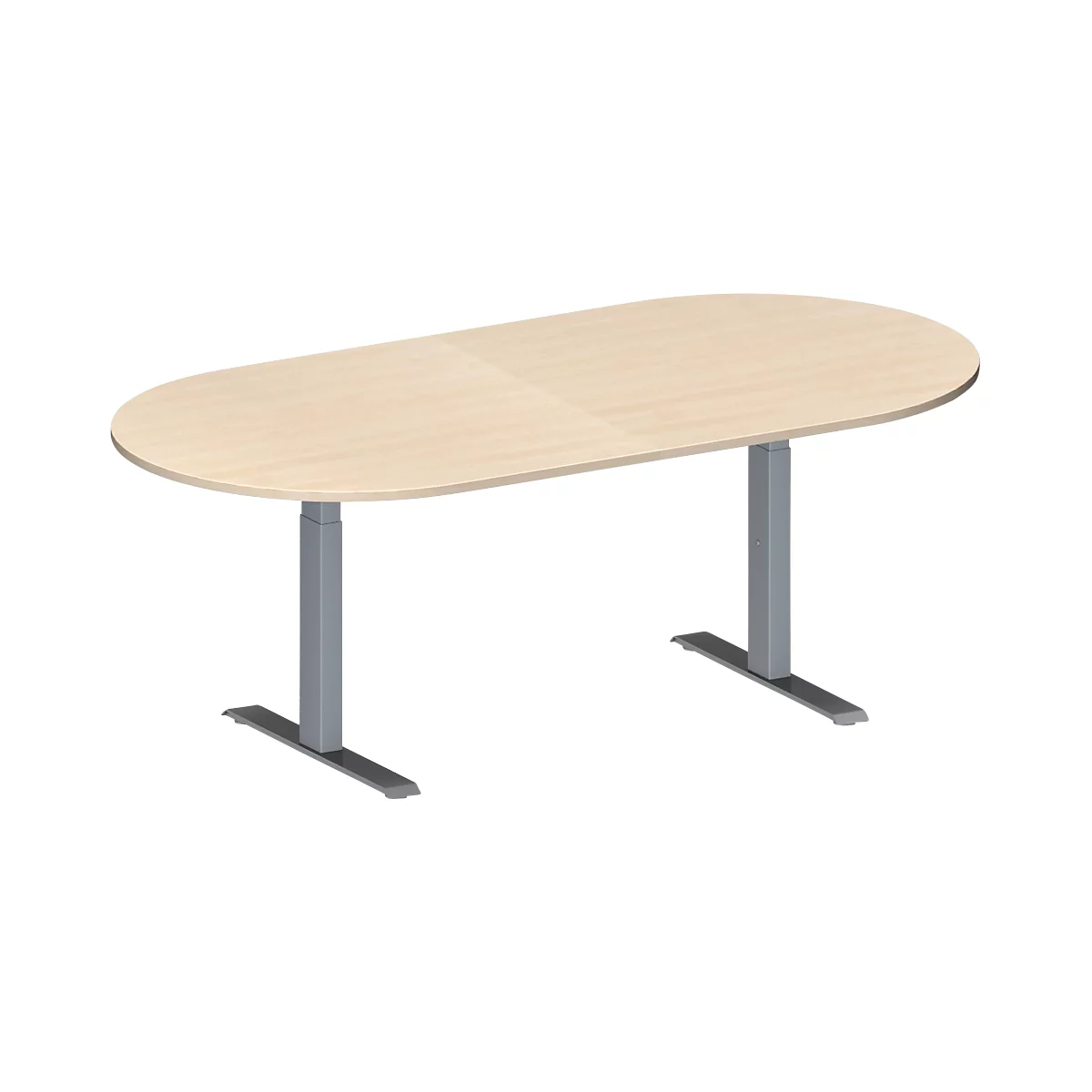 Schäfer Shop Genius Table de réunion MODENA FLEX, hauteur ajustable, sans bloc prise, en forme d'ovale, pieds en T avec tubes rectangulaires, l. 2000 x P 1000 mm, coloris érable 